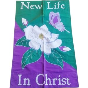 Spring Large Applique House Flag Purple & Green